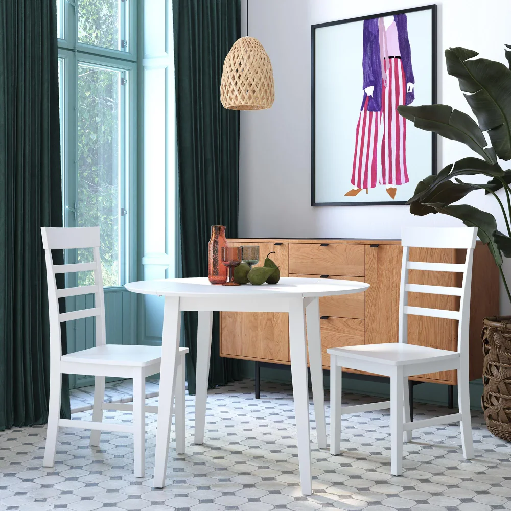 

Novogratz Brooks 3-Piece Wood Dining Set with Double Drop Leaf, White