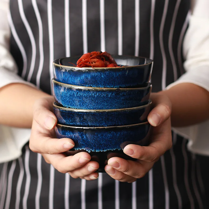 

Ceramic bowl, household creative rice bowl, blue gradual change, small bowl, 4.5 inch student bowl, Japanese soup bowl