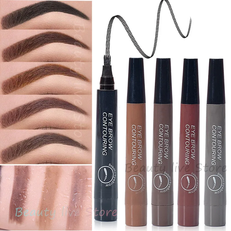 

NEW 5Colors 4 Heads Waterproof Eyebrow Pencil Pen Tint Cosmetic Natural Long Lasting Eyeliner Eyebrow Tattoo Gray Brown Makeup