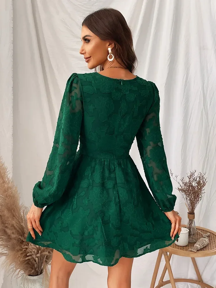 Зеленое пикантное платье с длинным рукавом Женская юбка от солнца на весну и