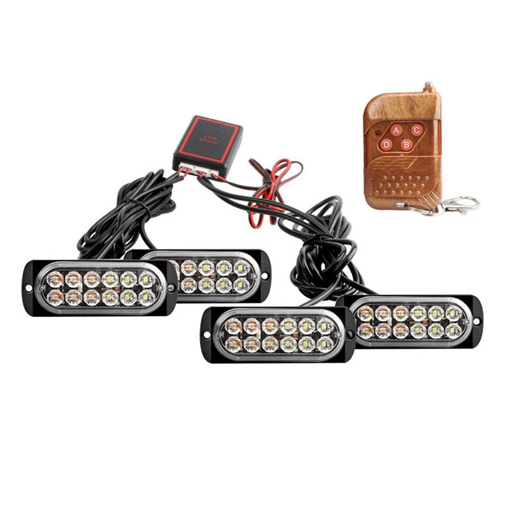 

LED Strobe Wireless Lights Stroboscopes 48LED Strobe Light Car 12V Trailer Lights Truck Strobe Lamp (White-Yellow Light)