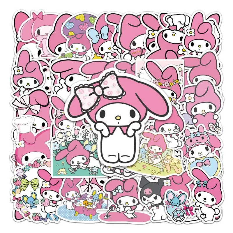 

50Pcs Kawaii Sanrios Sticker My Melody Anime Cartoon Waterproof Doll Accessories Luggage Cup Bedroom Decorative Toy For Girls