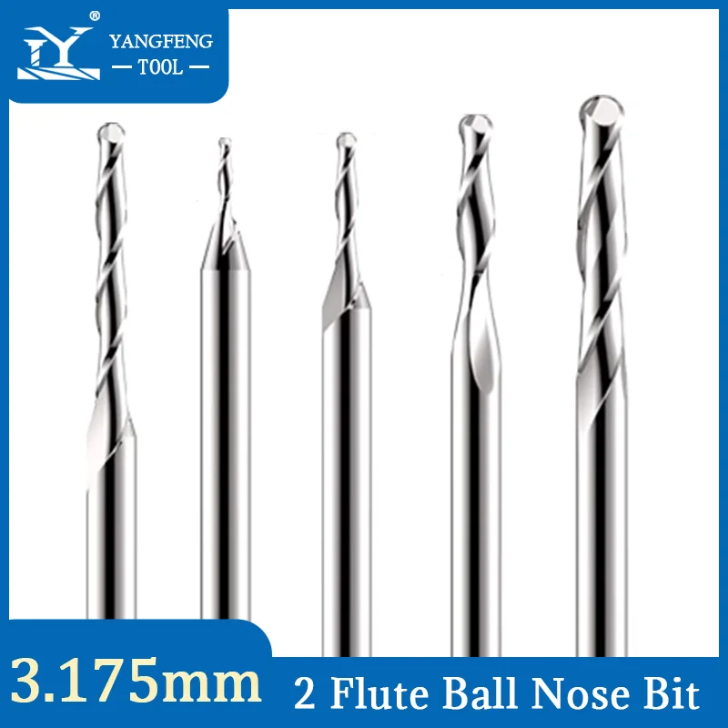 

1/8 "(3,175 мм) хвостовик 2-зубая сферическая концевая фреза из карбида вольфрама с ЧПУ для резки дерева МДФ R0.5-R1.5 гравировальные инструменты