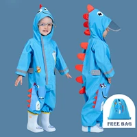 1 10 years old kids blue dinosaur raincoat outdoor jumpsuits waterproof rainwear baby boy girl raincoat and rain pants suit