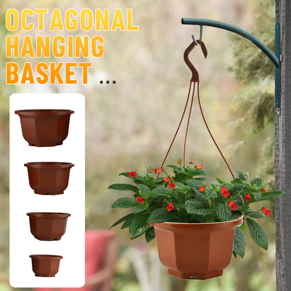

Planter Plastic Octagonal Hanging Basket Plant Flower Pot Hanger Holder Wall Decoration for Courtyard Garden Balcony Planters
