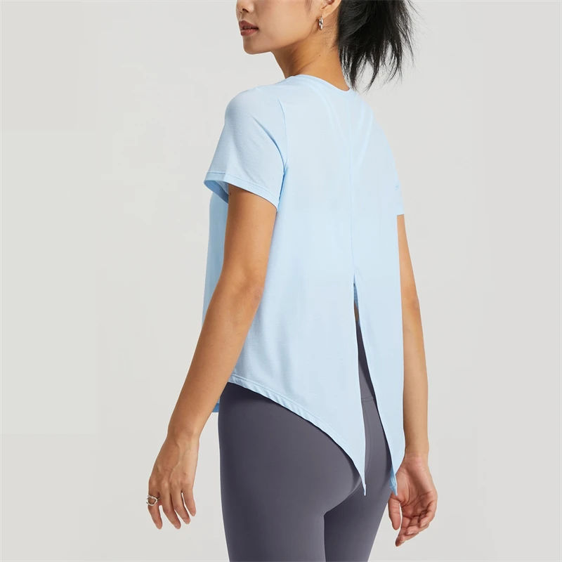 Short Sleeve Yoga Shirts Women Sports Top Vest Fitness Crop Top Back Splits Loose Breathable T-shirts  Gym Workout Sportswear