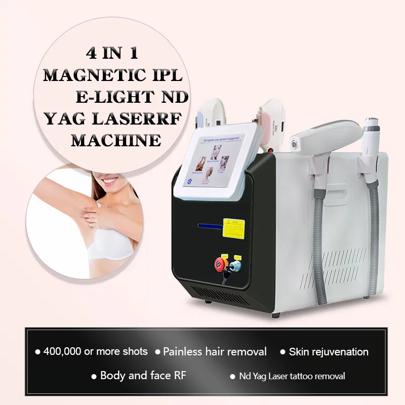 2022 Free Shipping 4 in 1 360 Magneto-OPTical IPL/OPT/E-Lihght Hair Removal YAG Laser Tattoo Whitening Beauty Equipment