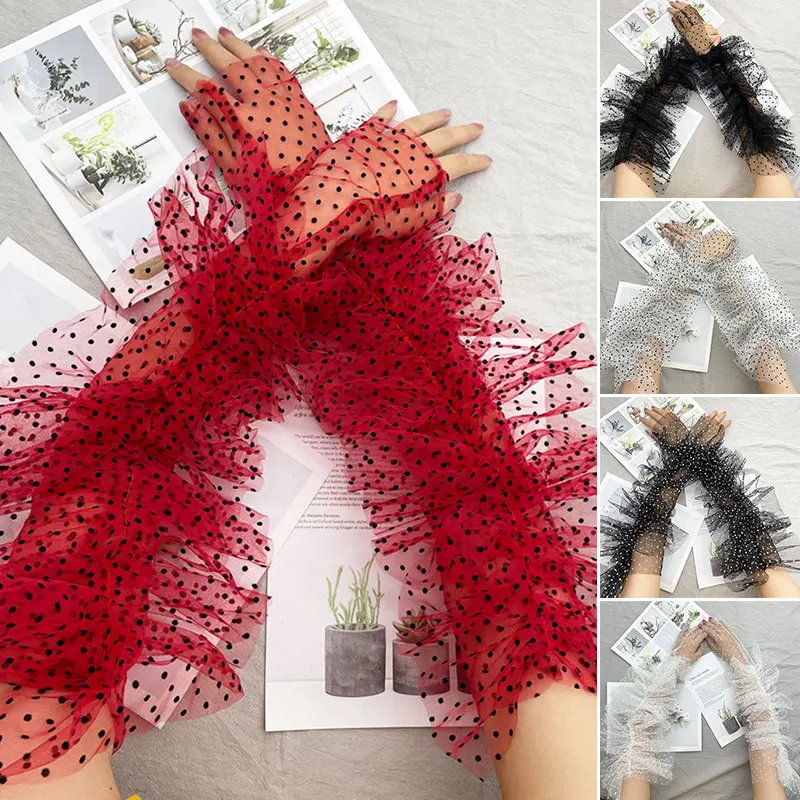 

Female Elegant Dot Print Mesh Long Gloves Costume Accessory Fingerless Sexy Long Gloves Mesh Sheers Elegant Party Gloves