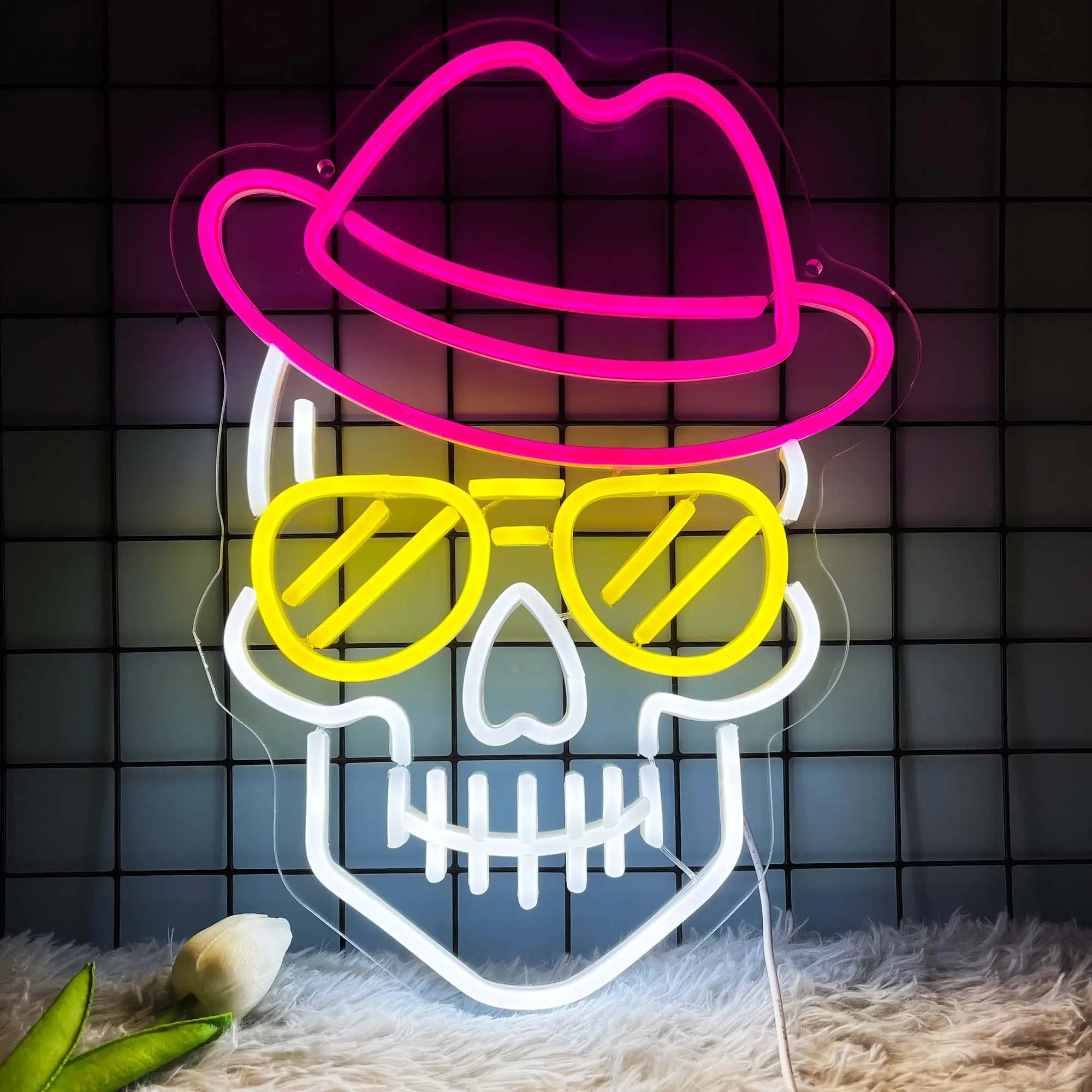 Skull Design Cool Neon Sign LED Hanging Art Funny USB Switch Lamp For Halloween Bar Club Party Room Wall Decor Light