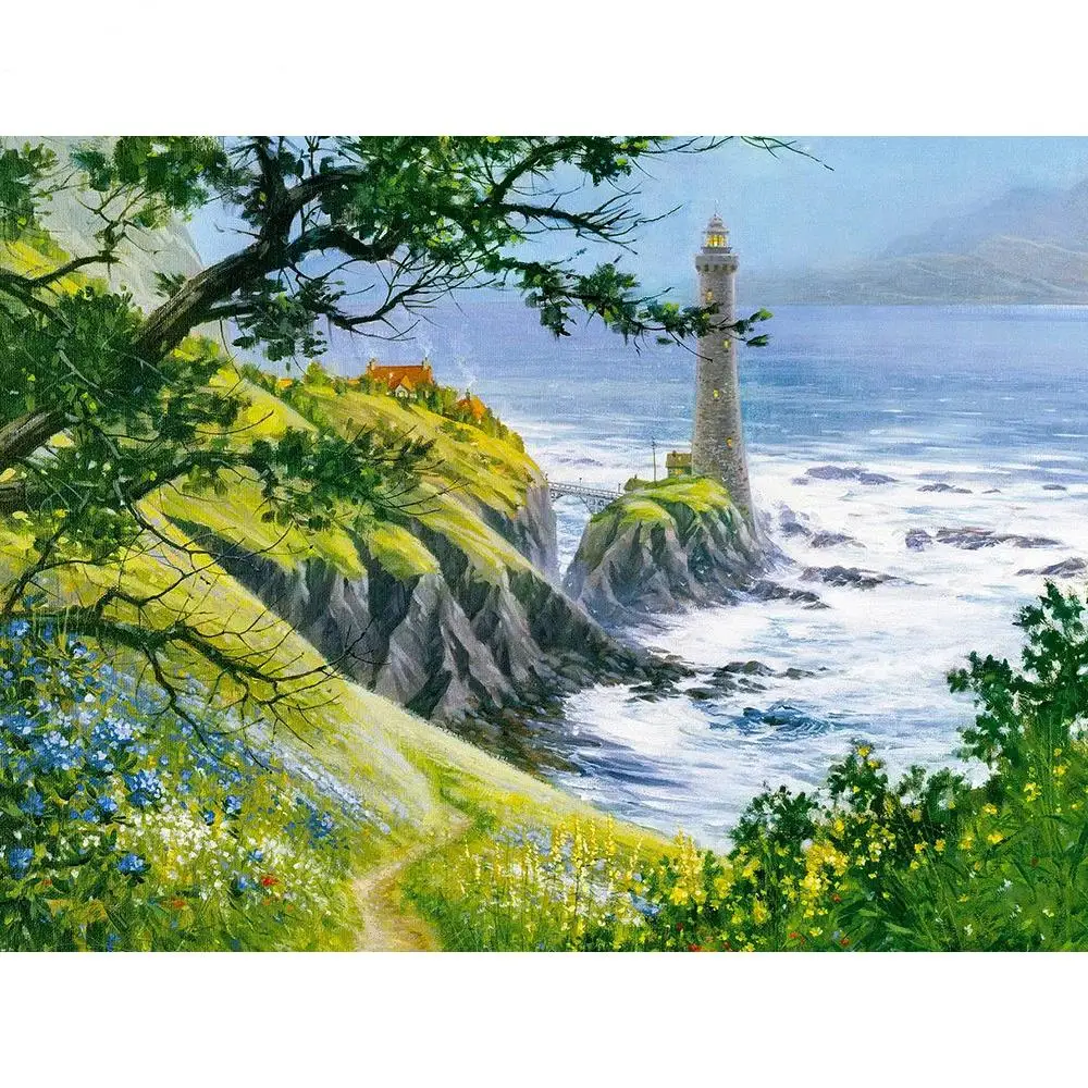 Алмазная живопись KAMY YI полноразмерная/круглая алмазная маяк берег ручная работа