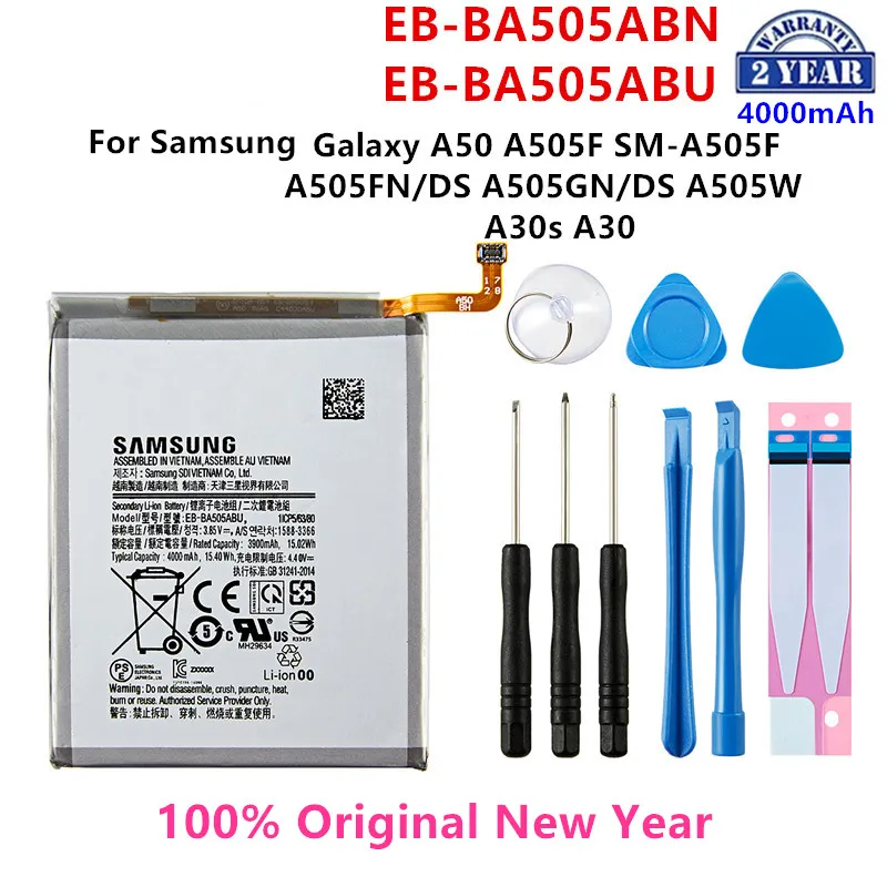 

100% Orginal EB-BA505ABN EB-BA505ABU 4000mAh Battery For 100% Galaxy A50 A505F SM-A505F A505FN/DS/GN A505W A30s A30+Tools