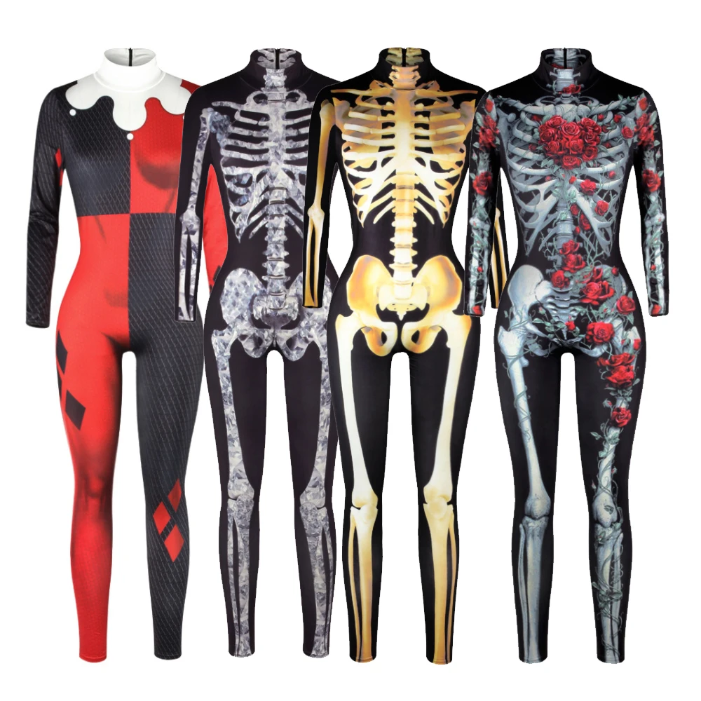 

Женский и мужской комбидресс с цифровым 3D-принтом, боди клоуна, черепа, розы, комбинезон в стиле панк для взрослых, костюм для косплея на Хэлл...