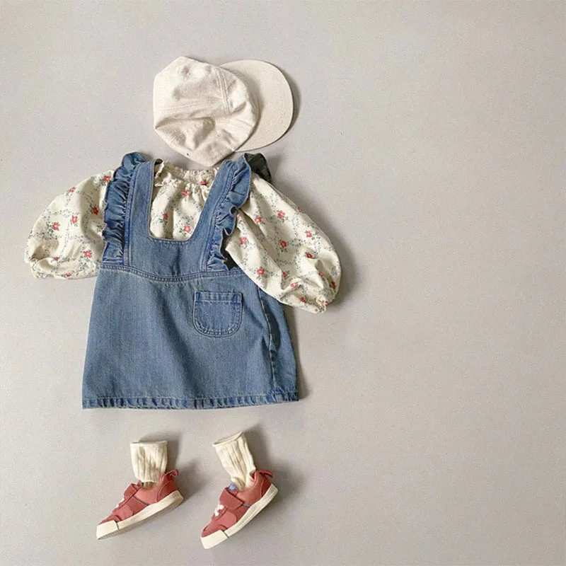 2023 New Baby Girl Sleeveless Denim Strap Dress Infant Loose Corduroy Dress Fashion Girls Casual Dress Kids Princess Clothes