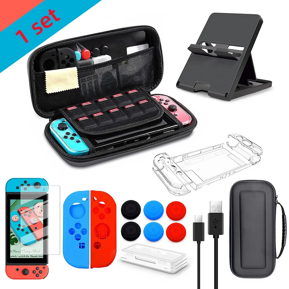 

Набор игровых аксессуаров для Nintendo Switch, один набор 10 в 1, чехол для переноски, сумка включает защитный чехол, чехол/кронштейн/Силиконовый кол...