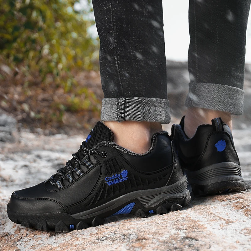 R.xjian Men's Snow Shoes Casual Fashion Winter Warm Waterproof Rubber Anti-Skid Sole Plush Outdoor Hiking Boots