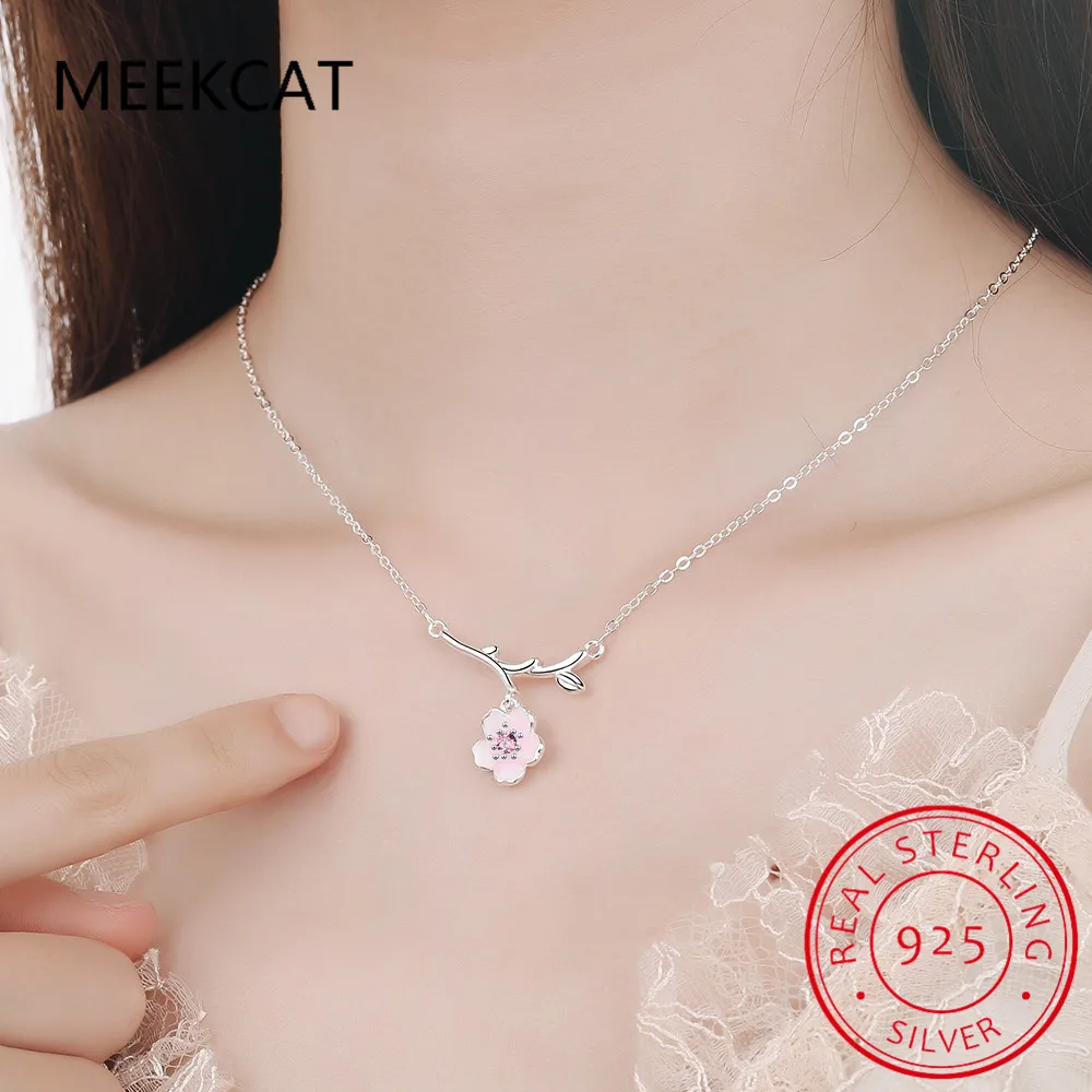 Ожерелья из стерлингового серебра 925 пробы с розовым вишневым цветом модные