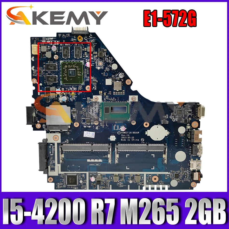 

Материнская плата AKEMY для ноутбука ACER Aspire E1-572G V5WE2 LA-9531P NBMFP1100B с процессором I5-4200 R7 M265 2 ГБ DDR3 100% протестирована