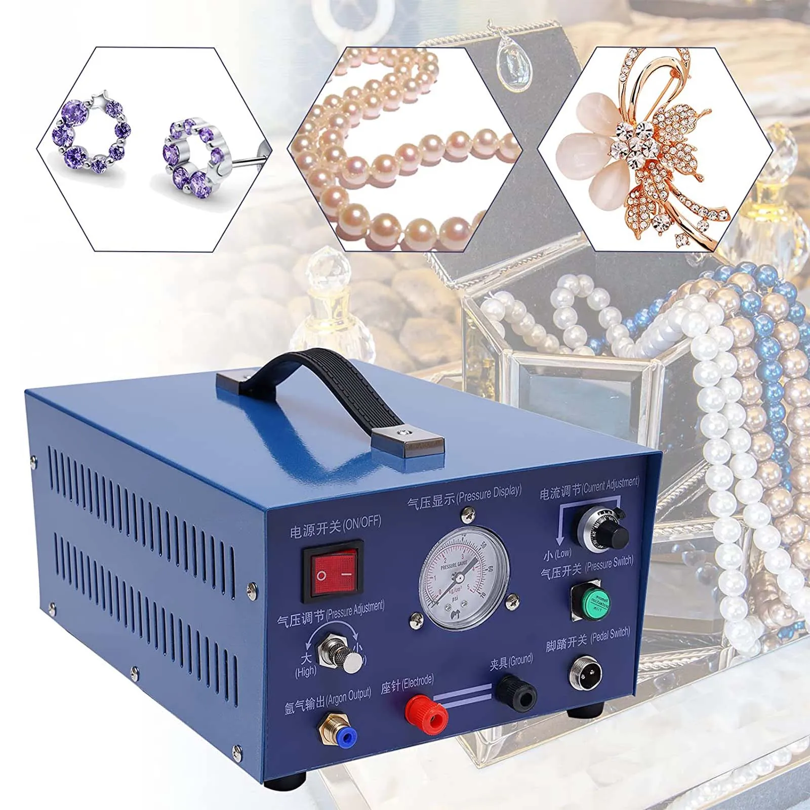 Jewelry Spot Welding Machine Pulse Argon Spot Welder 500W 0.5-50A Portable Sparkle Jewelry Welder for Gold Silver Platinum