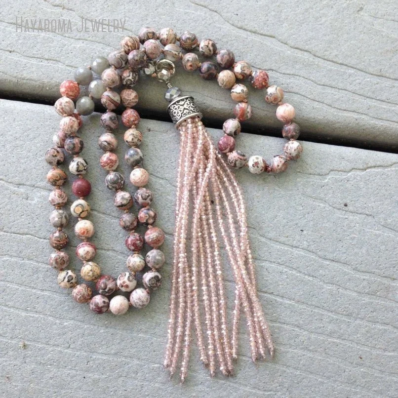 5 шт. леопардовая агатовая бусина розовый кристалл ожерелье с кисточками