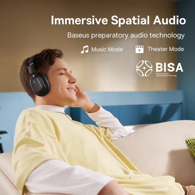 Фото Наушники Baseus Bowie H1i, беспроводные Bluetooth 5,3, наушники ANC с шумоподавлением, Hi-Fi 3D аудио, гарнитура Fone Gamer Pro №5