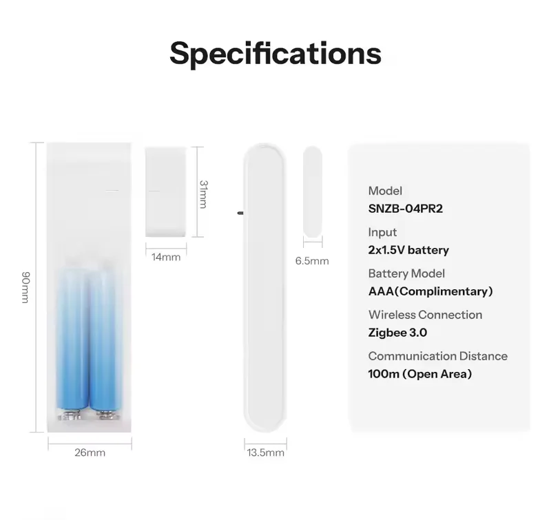 SONOFF 1-5 шт. SNZB-04PR2 SenseGuard DW Gen2 Zigbee Умный датчик для дверейокон с горизонтальным и вертикальным монтажом, совместим с Alexa и Google Home (art.: 3920db49156bd) - 3920db49156bd