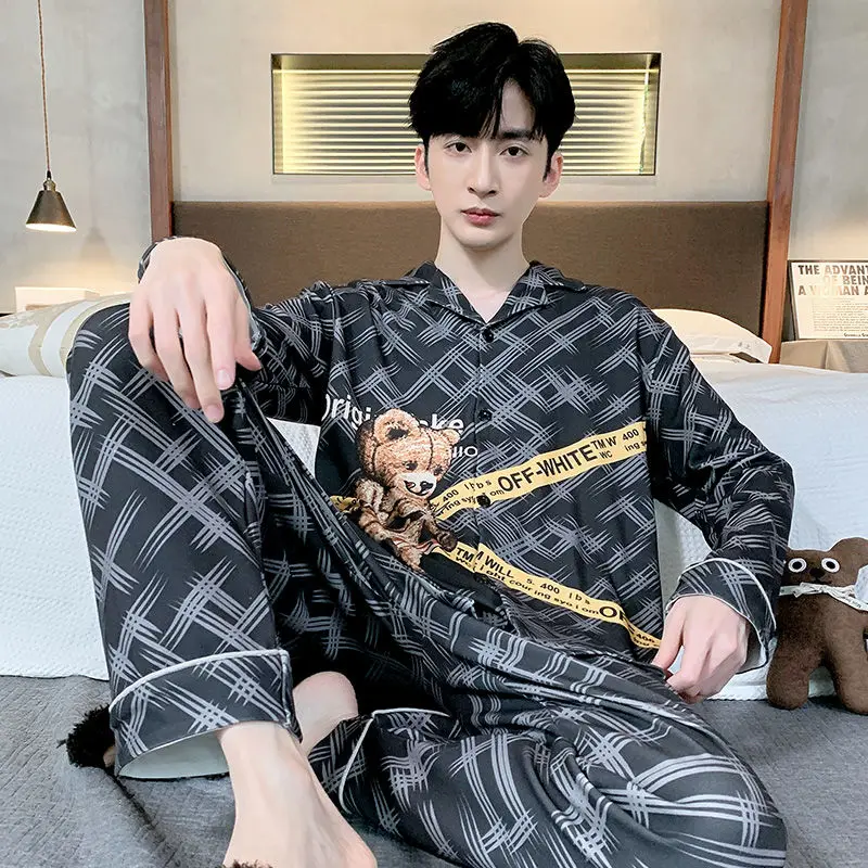 Men's pajamas Men's pure cotton spring and autumn summer long sleeves can be worn outside the home suit All cotton thin style