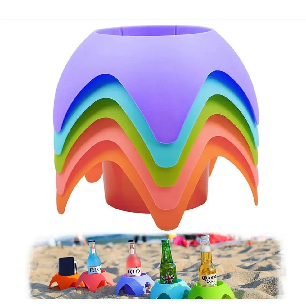 

5 Pieces Beach Camping Plastic Shelf Beach Beer Colourful Cup Holder Keepsake Organiser Beach Party Useful Accessories
