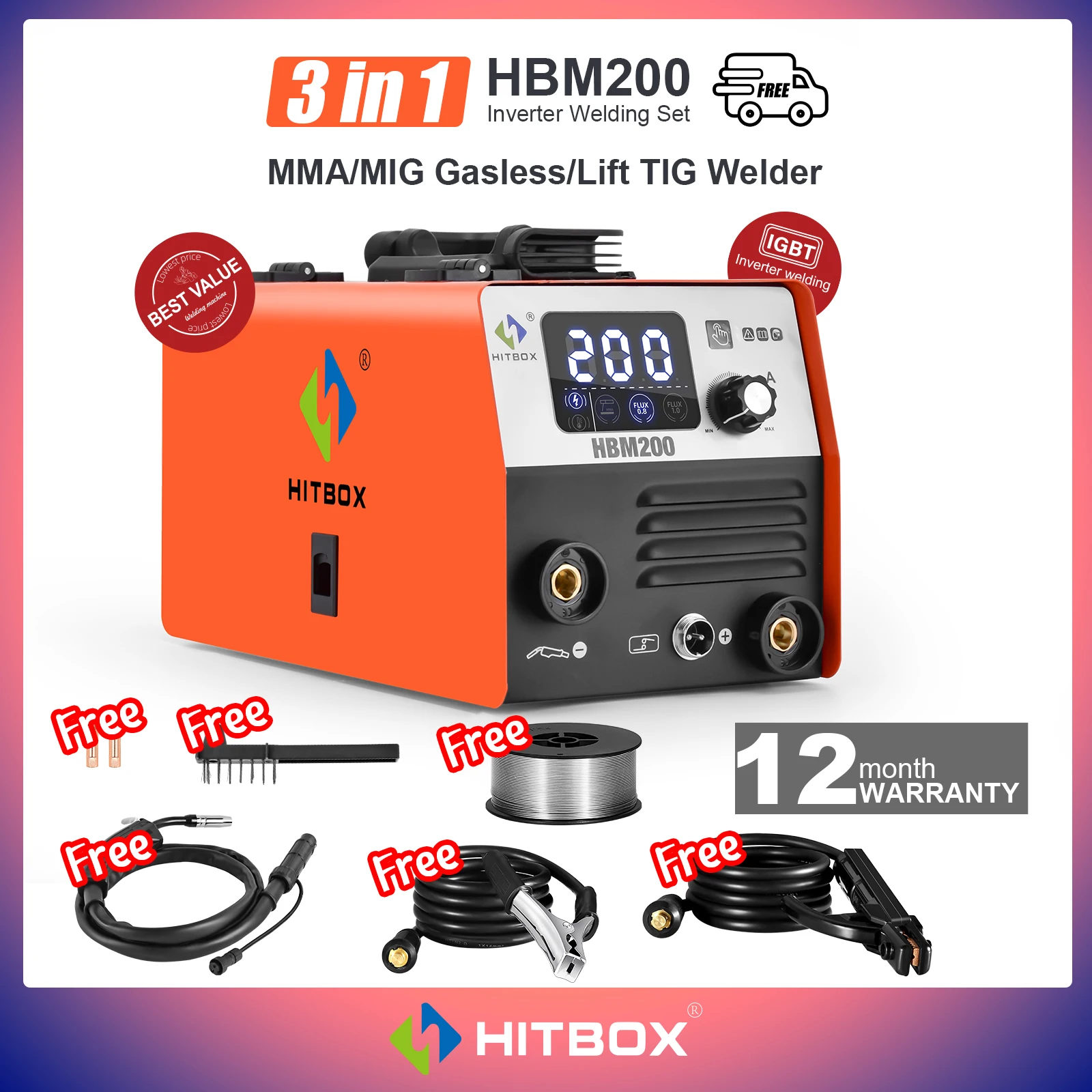 

HITBOX Mig Welder HBM200 MIG Welder Inverter MMA Arc Electric welding 3 in1 Synergy Welding Machine Without Gas Decoration Tool