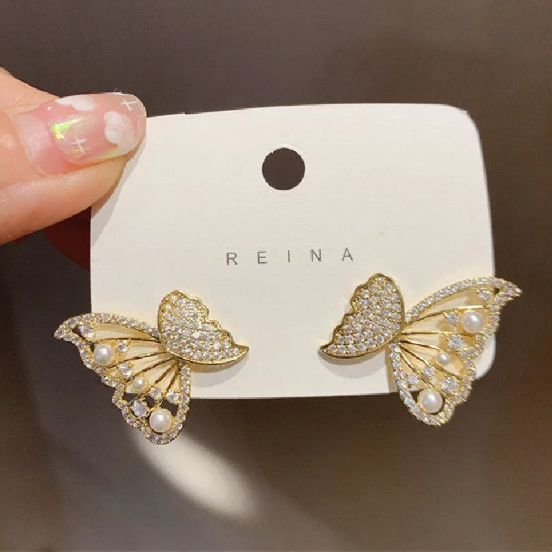 

2022 new 925 silver a pair of rear hanging butterfly diamond earrings for women new ear accessories for women