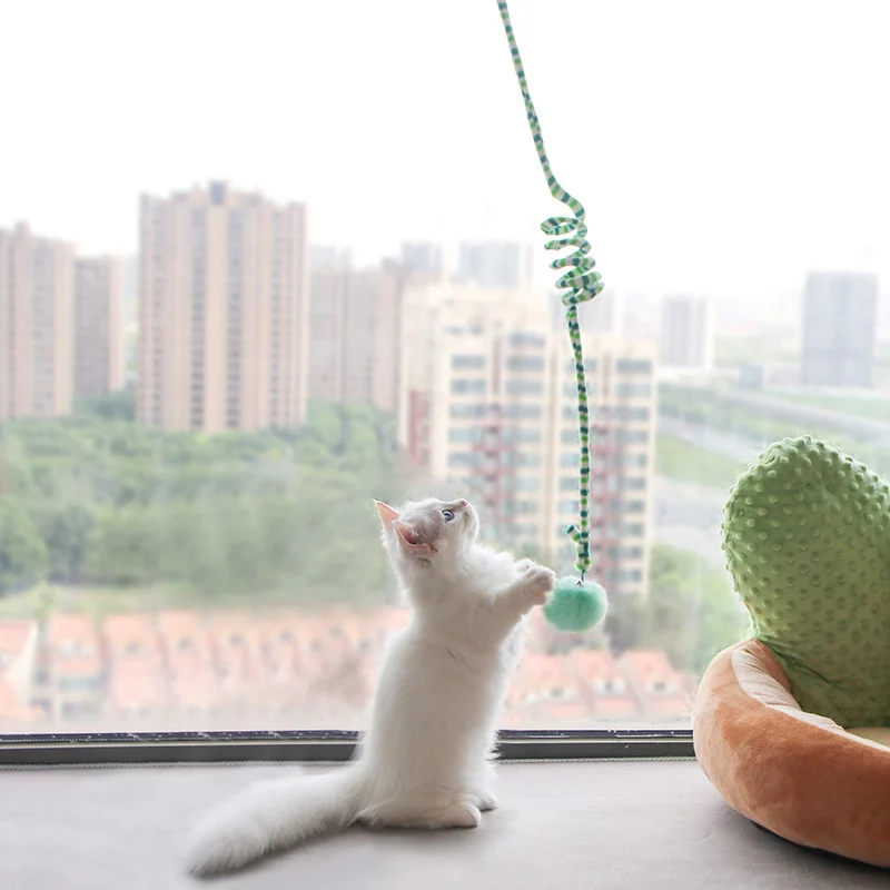 

Hanging Plush Rope Balls Cat Toys Interactive Teaser Wand Cat Accessories Fun Spring Self-hey Kitten Toy with Bells Pet Supplies