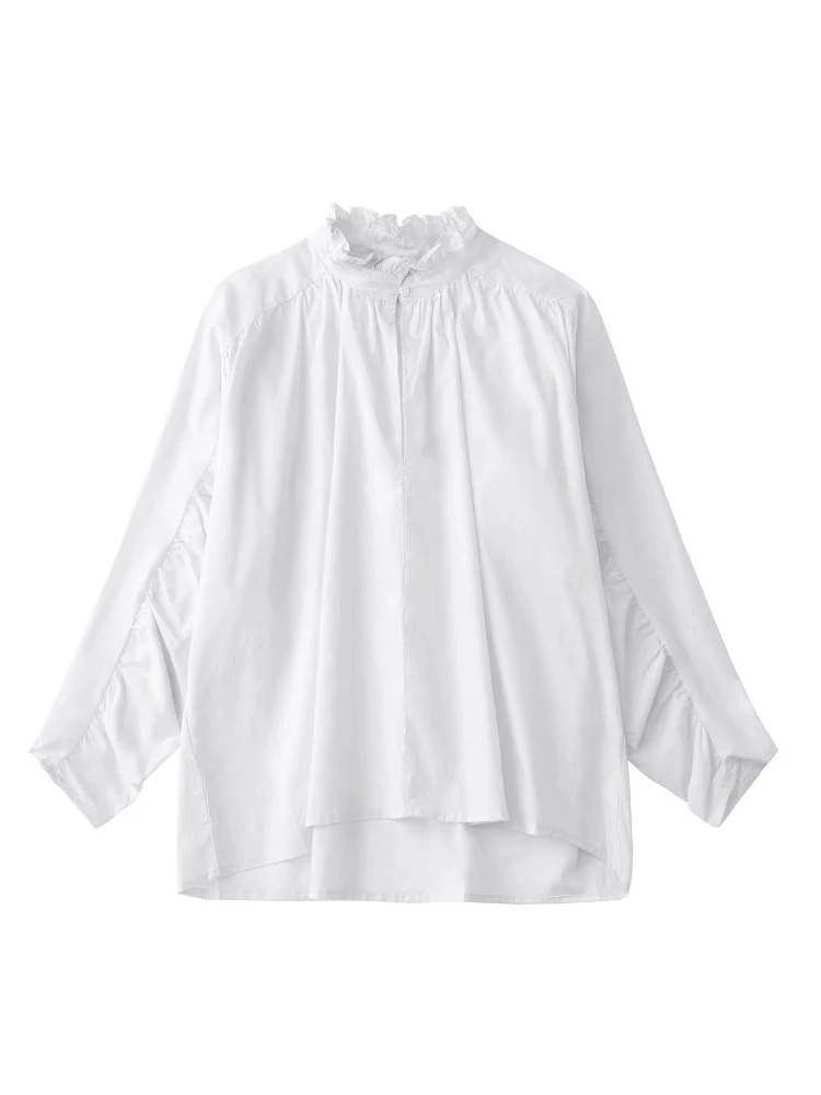 

Летняя женская шикарная однотонная Свободная блузка KJMYYX, Женский Повседневный Топ с гофрированным воротником, модные рубашки с длинным рук...