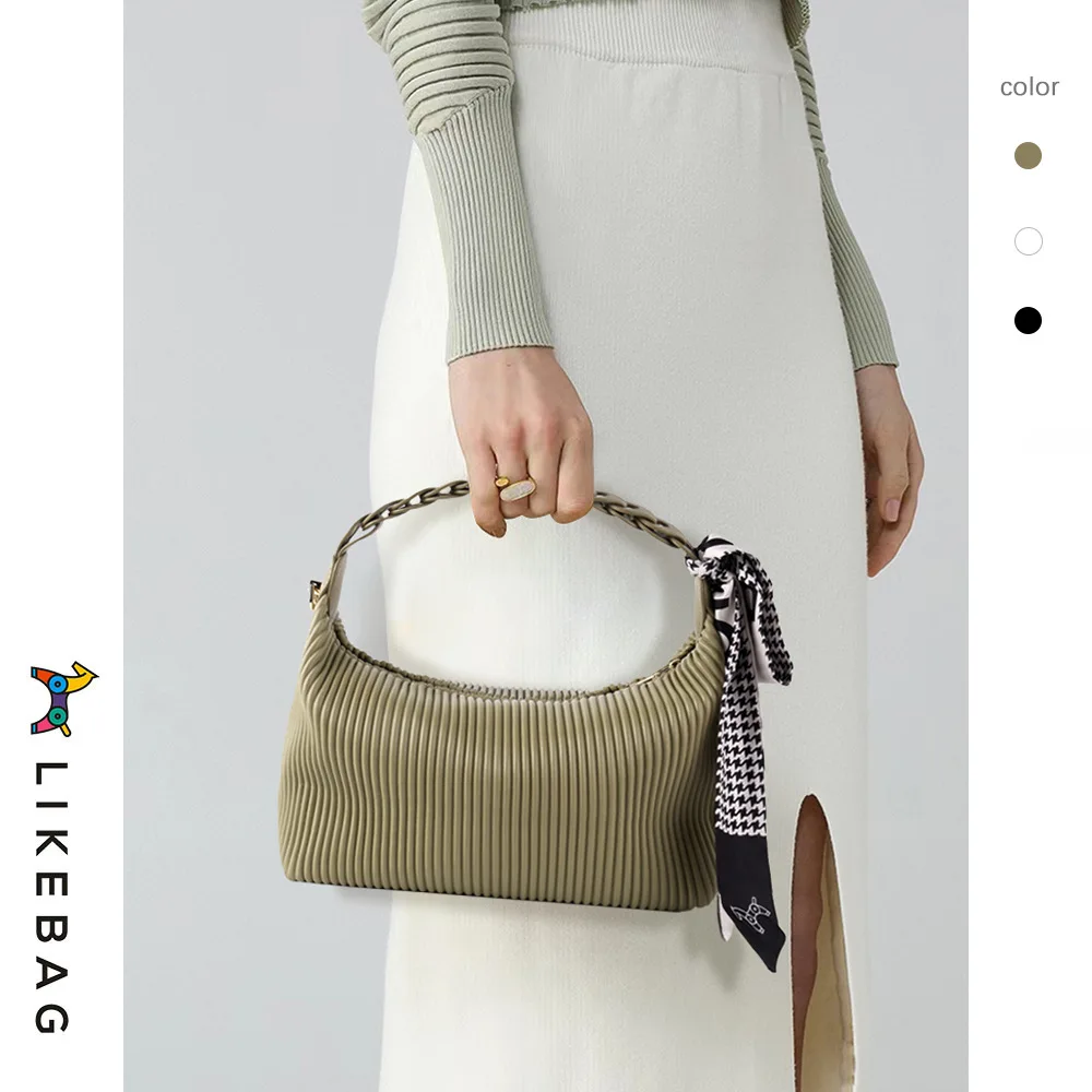 

Модная элегантная плиссированная сумка для подмышек, нишевая дизайнерская ажурная сумка с простой текстурой, мягкий кожаный шелковый шарф, женская сумка через плечо