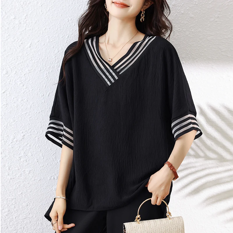 #2874 черно-белая футболка с коротким рукавом женские свободные корейские модные