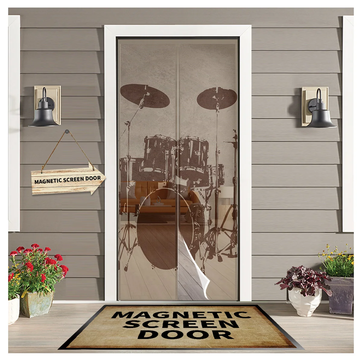 

Джаз барабан бас барабан коричневая дверная занавеска Магнитная москитная сетка занавеска s спальня насекомые дверной экран газовая дверь ...