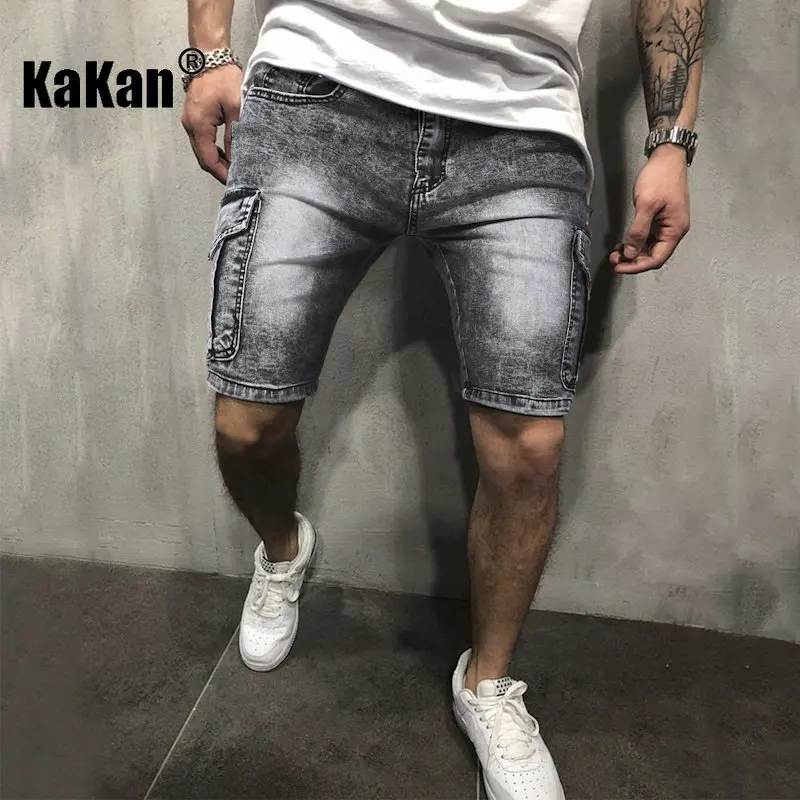 Kakan - Summer New Double Pocket Washable Casual Jeans Men's Wear, Black, Grey Shorts Jeans K39-1516ok77