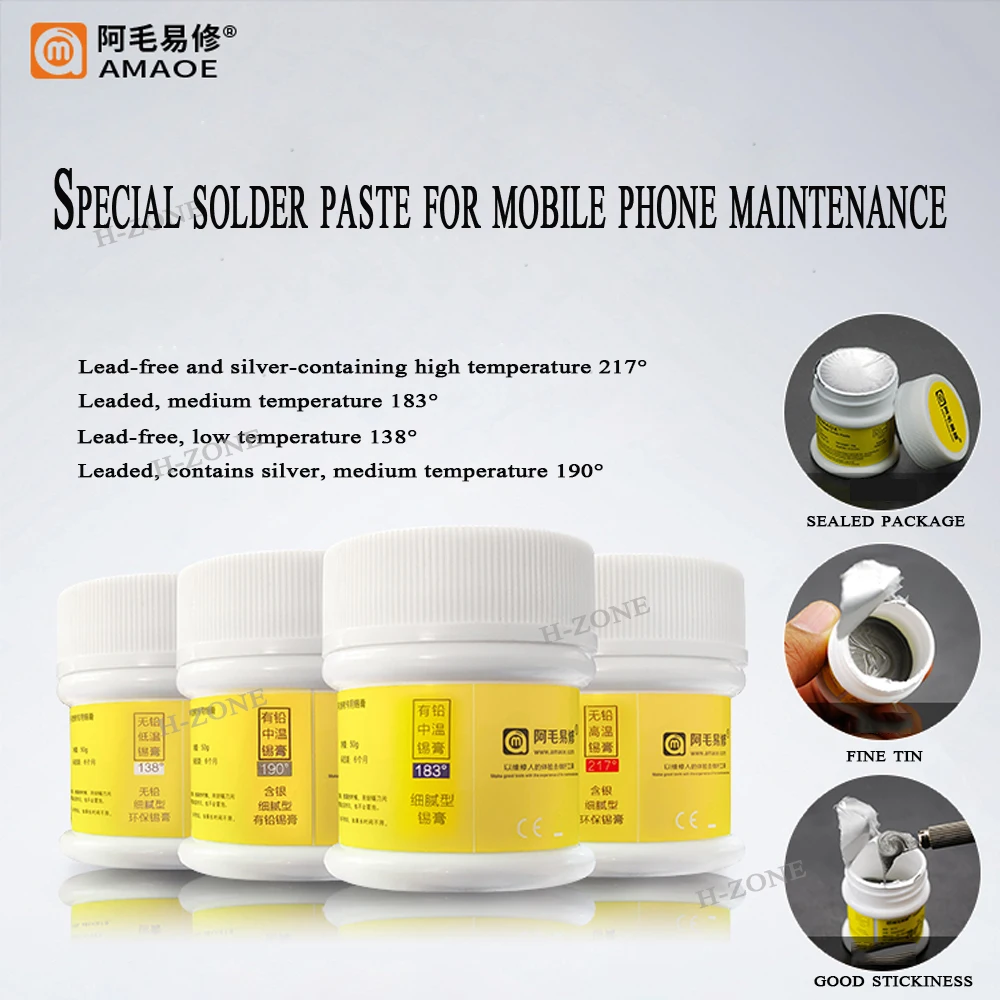 

AMAOE M9/M10/M11/M13 Solder Paste 50g 138/183/217 Low Temperature Tin Paste Flux For Mobile Phone PCB BGA SMD Repair Tools