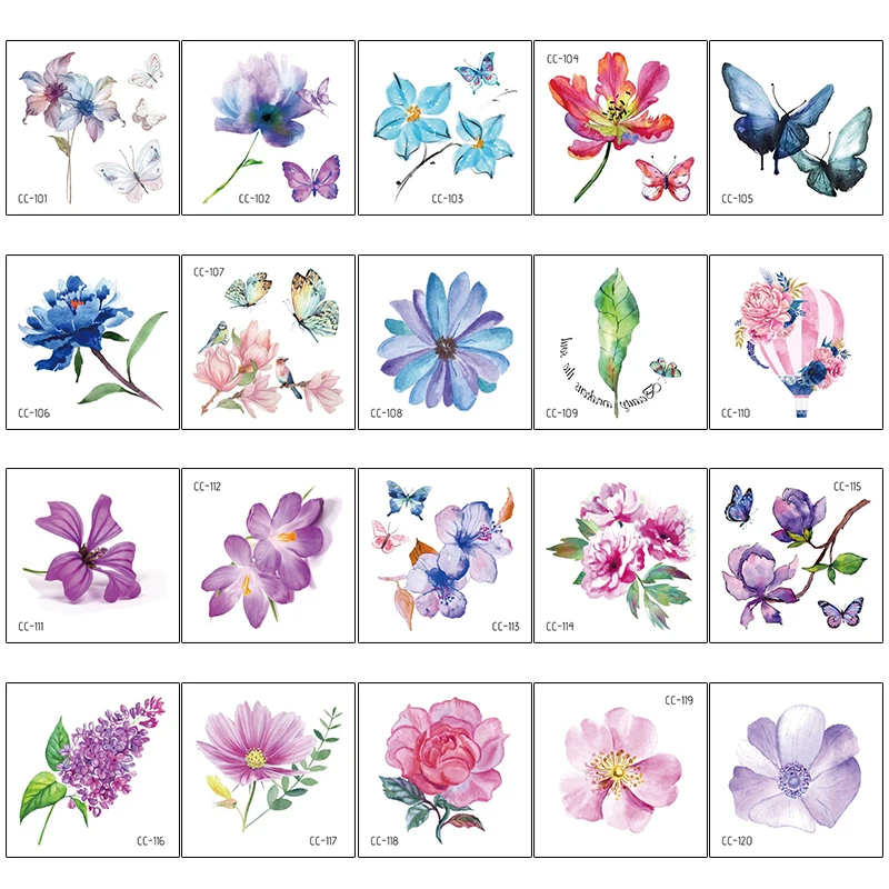 VeeCharm-акварельные цветочные Временные татуировки для женщин яркие и свежие