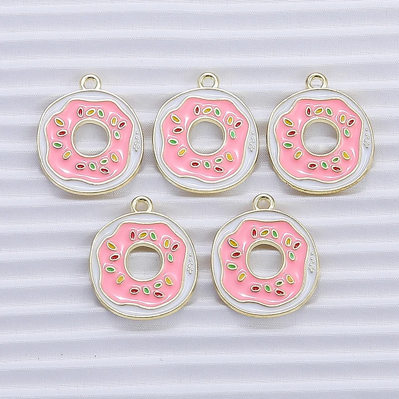 10pcs 20x23mm Cute Enamel Food Donut Charms for Jewelry Making Drop Earrings Pendants Necklaces DIY Bracelets Crafts Accessories images - 6
