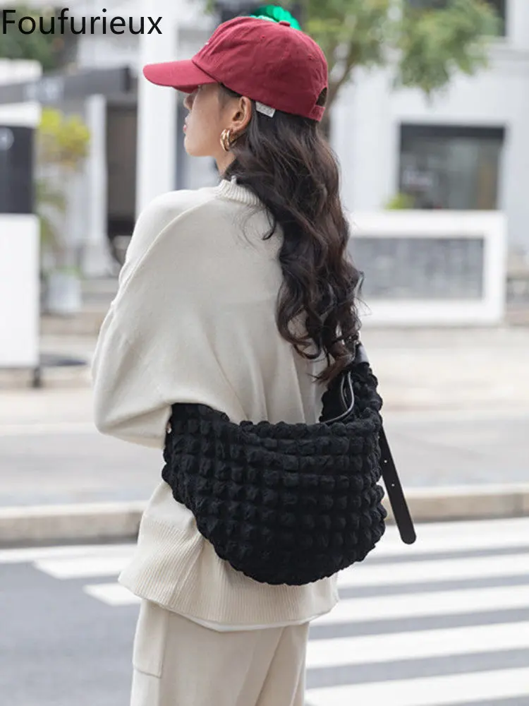 

Маленькая клетчатая стеганая Холщовая Сумка foufurious карамельного цвета, Женская трендовая популярная пасмурная сумка на плечо, женская сумк...