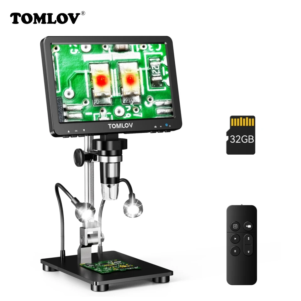 

Микроскоп TOMLOV DM9 Pro HDMI USB цифровой 7 ''IPS экран микроскопы 1200X 16MP профессиональная Электроника паяльный микроскоп