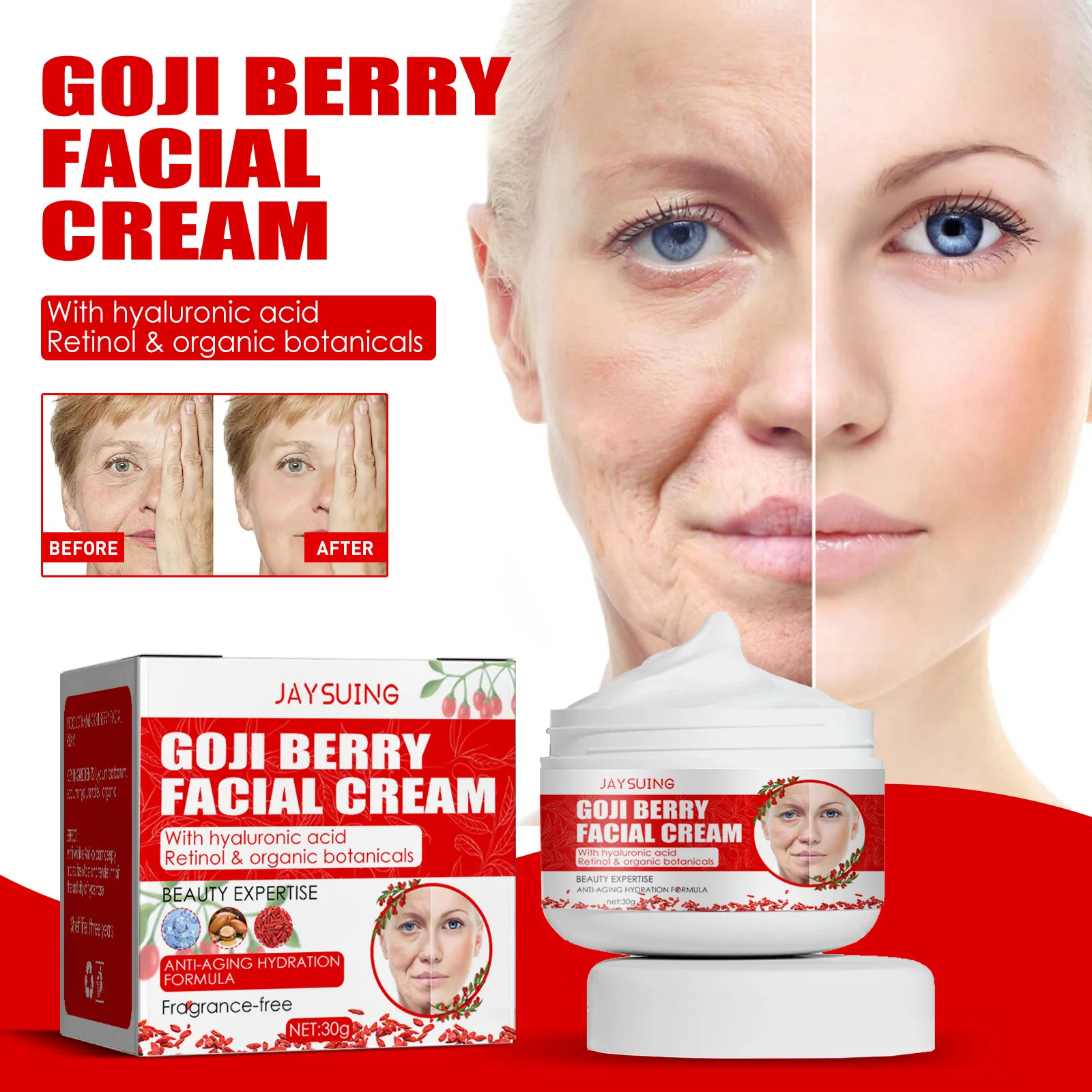 

Goji Berry Face Cream Whitening Anti Aging Firming Skin Care Wrinkle Remove Hyaluronic Acid Retinol Facial Tightening Lotion