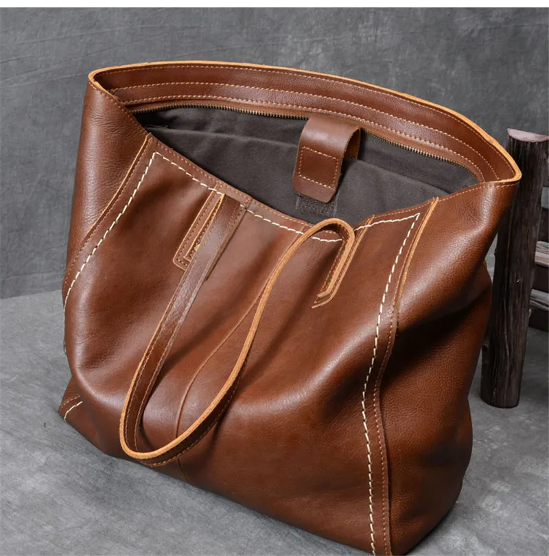 Fashion vintage high quality genuine leather men's tote bag real cowhide large capacity handbag luxury big laptop shoulder bag