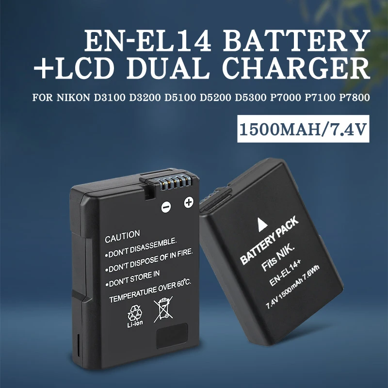

New 1500mAh EN-EL14 EN EL14 EN-EL14a Battery + LCD Dual Charger For Nikon P7800 P7100 D3400 D5500 D5300 D5200 D3200 D3300 MH-24