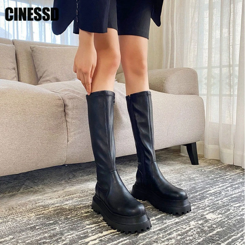

Platform 2022 Punk Women Knee High Boots Motorcycle New Ladies Fashion Street Style Shoes Female Chunky Design Brand Shoes