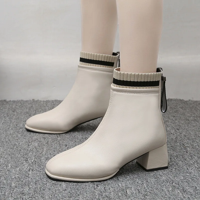

Autumn Winter Shoes Women Boots Casual Woman Ankle Boots Female Footwear Square Toe Slim 5.5cm Block Heel Short Boots