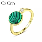 Круглая кольца с малахитом CZCITY из стерлингового серебра 925 пробы для женщин, роскошные свадебные вечерние кольца с покрытием 18 К зеленого цвета, романтическая Женская Подарочная бижутерия