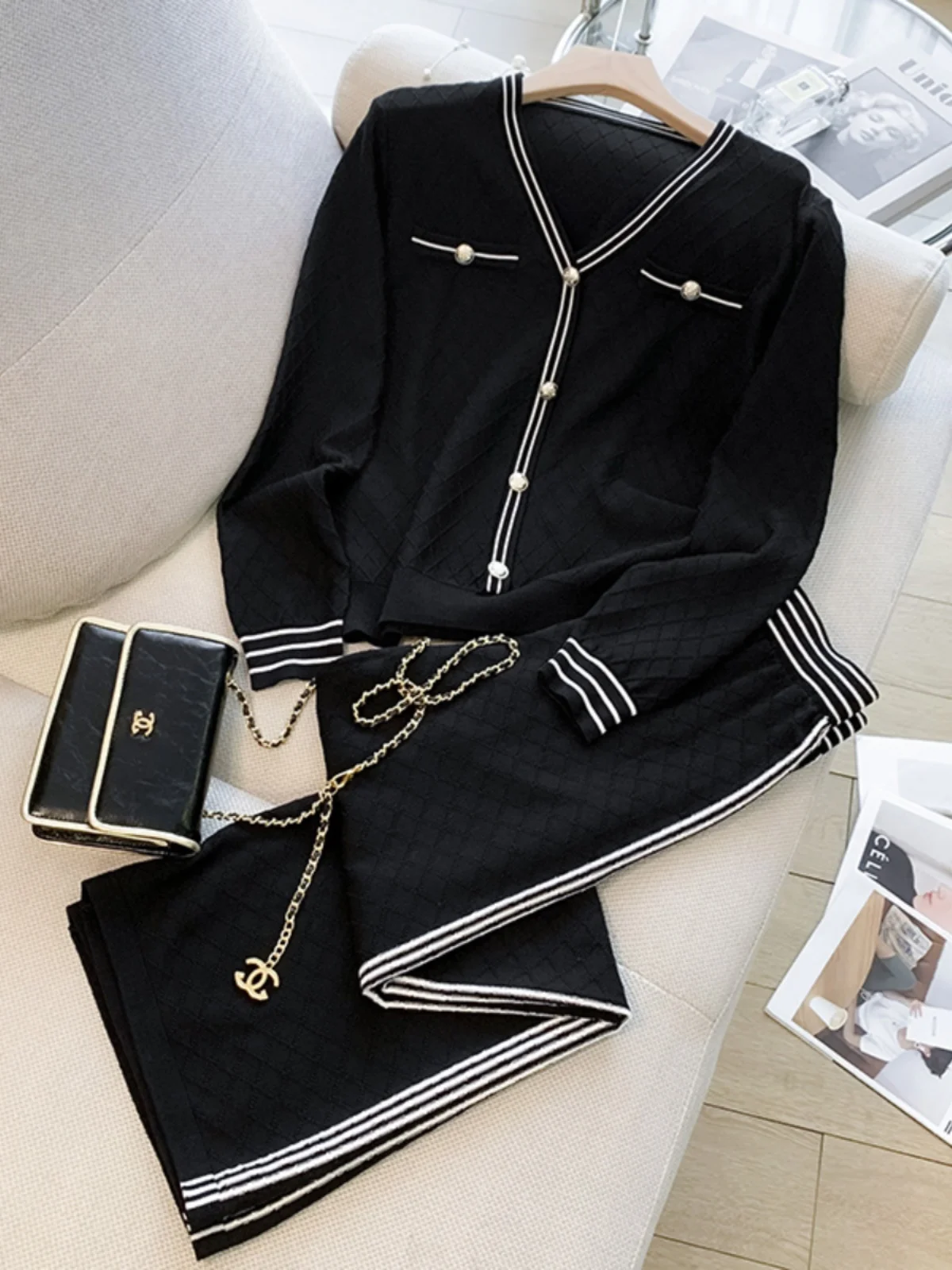 Южная Корея Темперамент Изящный вязаный костюм Женский весенне-осенний новый