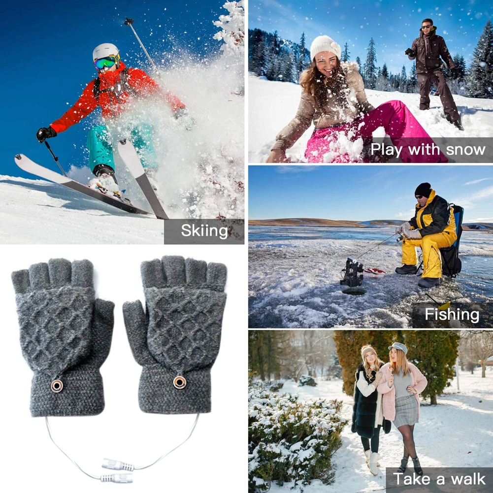 

USB Electric Heating Gloves Windproof Soft Wearable Winter Mittens Portable Constant Temperature for Indoor Home Outdoor