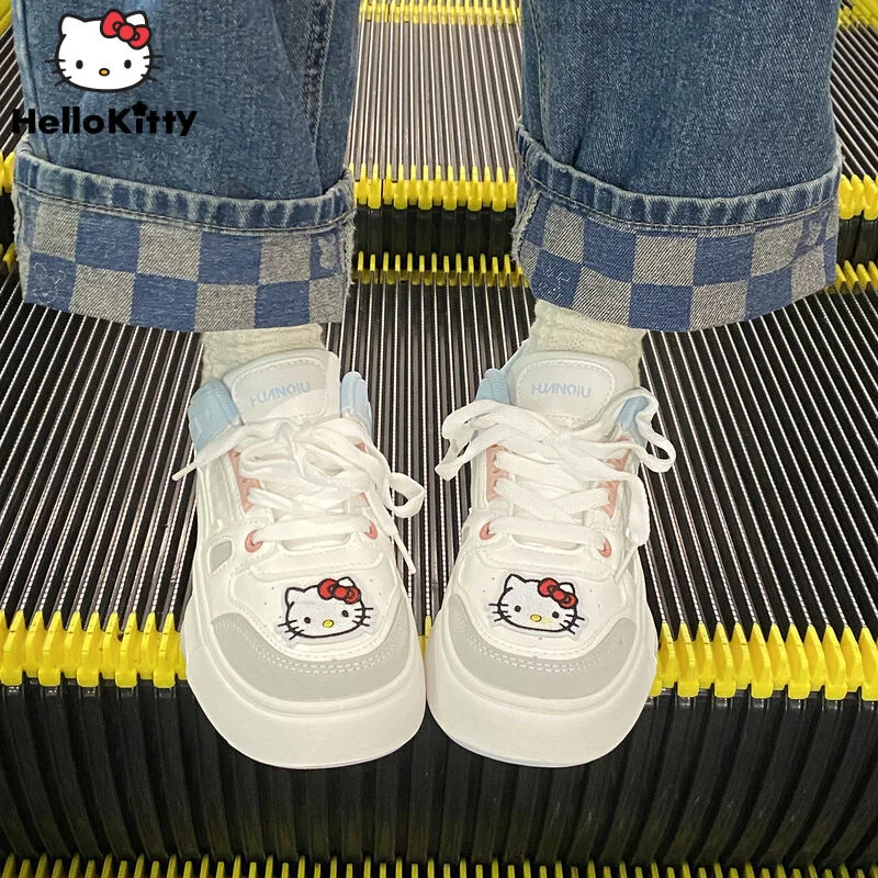 

Женские кроссовки на толстой подошве Sanrio, белые кроссовки на плоской платформе, с круглым носком, Y2k