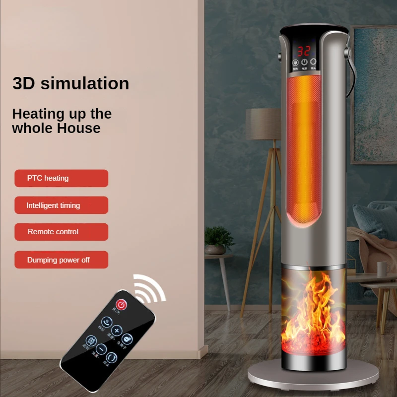 

2022Heating Fan 3d Simulation Fire Fireplace Household Remote Control Electric Heater Head Shaking Heater Portable Space Heater